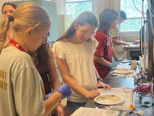 Students working in the lab on an experiment