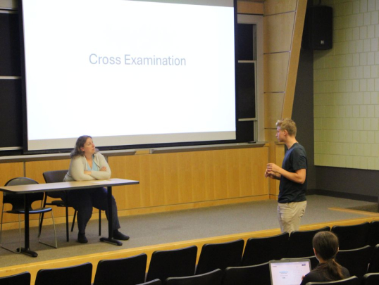 Student presenting during cross examination activity