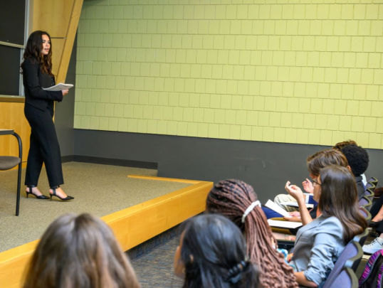Student present argument in front of mock trial