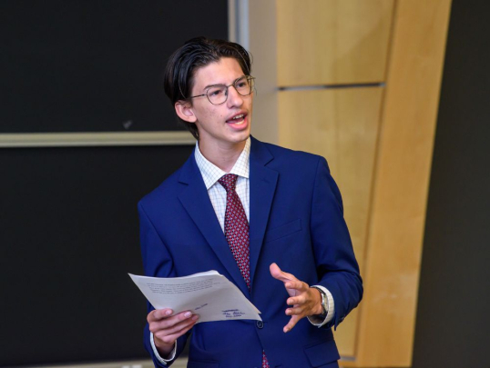 Student arguing case in mock trial 