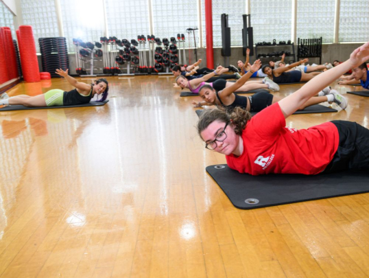Students in an exercise cardio class